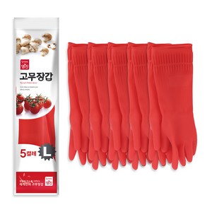 명진 식품용 고무장갑 양손 5켤레, 빨강, 대(L), 1세트