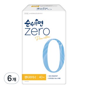 순수한면 제로 순면 뉴 팬티라이너, 슈퍼롱, 40개입, 6개