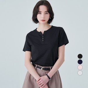 ELLEPARIS 여성용 헨리넥 반팔 티셔츠