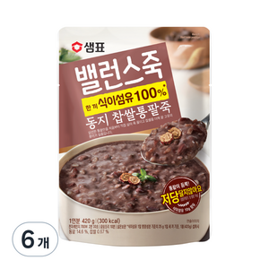 샘표 밸런스죽 동지 찹쌀통팥죽, 420g, 6개