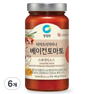 청정원 아마트리치아나 베이컨 토마토 스파게티소스, 600g, 6개