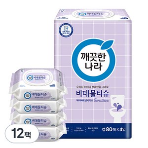 깨끗한나라 닥터비데 센서티브 화장실용 비데물티슈 캡형, 55g, 80매, 12개