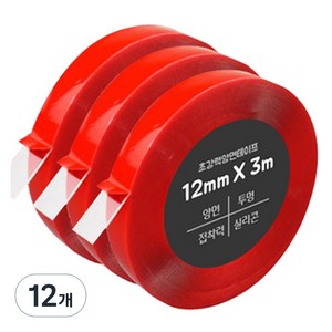 다다 초강력 양면테이프 12mm x 3m, 투명, 12개