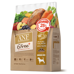 ANF 생후 4개월 이상 식스프리플러스 인도어 독 건식사료 오리고기&연어, 오리, 400g, 4개