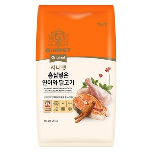 지니펫 오리지널 홍삼넣은 강아지 사료, 닭+연어, 1kg, 1개