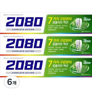 2080 컴플리트액션 치약 허브민트향, 120g, 6개