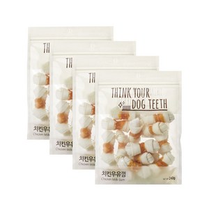 더주스 Think you dog teeth 딩고 소가죽 강아지 껌 소 15p, 치킨우유껌, 240g, 4개