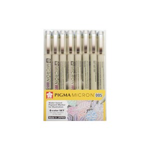 피그마 사쿠라 MICRON 005 젤잉크펜 8p세트 0.2mm, Red, Oange, Geen, Blue, Puple, Bown, Sepia, Black, 1세트