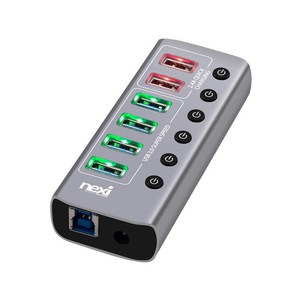 넥시 USB3.0 6포트 메탈 유전원 허브 NX-U1006P, 혼합색상, 1개