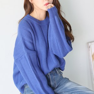 빼빼 여성용 골지 라운드넥 니트티셔츠