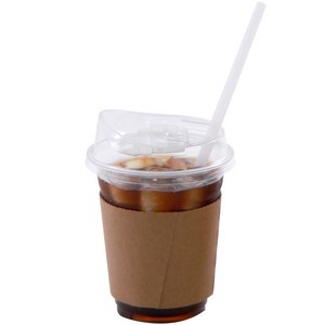 아이엔피 투명 PET 아이스컵+스트로우프리 뚜껑+홀더+PLA 옥수수 빨대 세트, 1세트, 420ml