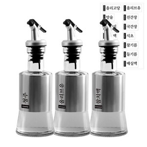 이우아여사 304스텐 유리 오일병 200ml x 3개 + 13종스티커, 1세트