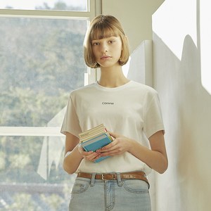 베이직하우스 여성용 여실켓 양면 레귤러핏 그래픽 반팔 티셔츠 HUTS3205