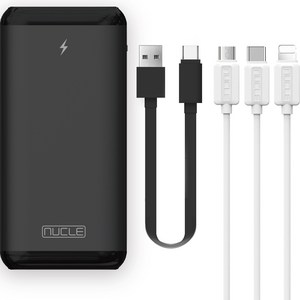 뉴클 PD/QC 고속 충전 보조배터리 10000mAh NCPB-PD10A + 5핀 케이블 1.2m + 8핀 1.2m + C타입 1.2m 세트, 블랙(배터리), 화이트(1.2m 케이블), 1세트