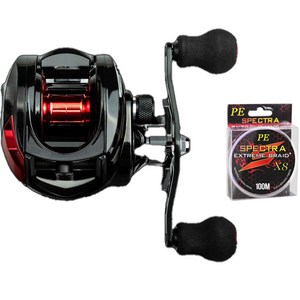 바다 선상 루어 낚시 베이트릴 좌핸들 + 합사 세트, 블랙 + 레드(무광), AC2000