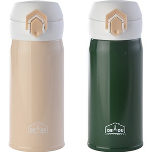 상상앤드 비비드 2중 진공 원터치 보온병, 아이보리 + 카키, 350ml