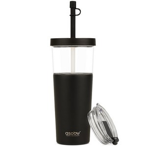 아소부 보온보냉 빨대 텀블러 앤 스테인리스컵 2IN1 마리나, 블랙, 845ml