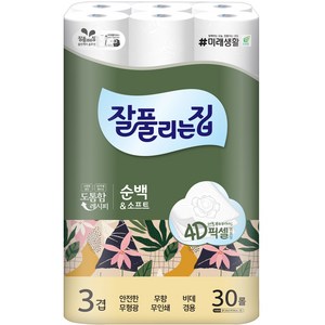 잘풀리는집 순백&소프트 3겹 고급롤화장지, 28m, 30롤, 1개