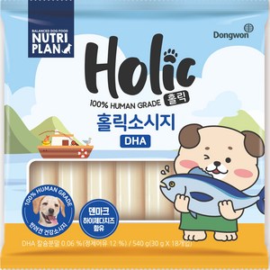 뉴트리플랜 홀릭소시지 DHA 강아지 간식 18개입, 혼합맛(어육/치즈), 540g, 1개