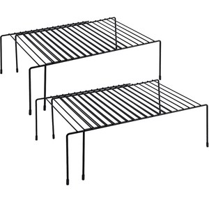 꾸미까 길이조절 접시 그릇 정리대 주방선반, 블랙, 2개
