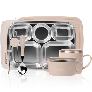 마더케이 스테인리스 식판 + 볼 + 컵 + 교정 수저 세트, 베이지, 식판 + 볼 + 컵 + 숫가락 + 교정 젓가락