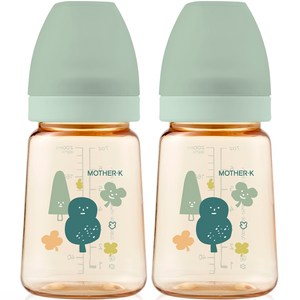 마더케이 베이직 PPSU 포레스트 무꼭지 젖병, 민트, 2개, 180ml