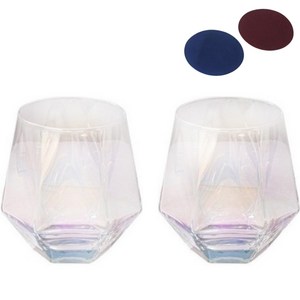 남향살림 언더락 다이아 오로라 글라스 2p + 티코스터 2p세트, 1세트