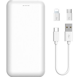 하마다 PD 20W 고속충전 보조배터리 10000mAh 3포트 멀티단자 + 5핀케이블 + 8핀젠더 + C타입젠더 세트, 화이트, PR-PDE10000-1(보조배터리)