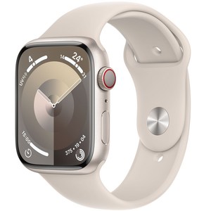 Apple 애플워치 9 GPS+Cellula, 45mm, 알루미늄, 스타라이트 / 스타라이트 스포츠 밴드, S/M