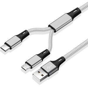 헨센 A타입-멀티단자 패브릭 2in1 usb 충전 케이블, 실버, 1개, 1m