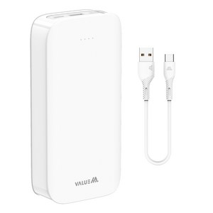 밸류엠 라이트 핏 보조배터리 20000mAh + C타입 케이블 세트, VM-B2PA203P10W, 화이트