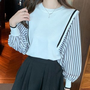 페이퍼먼츠 여성용 소매 스트라이프 가오리핏 티셔츠 08495