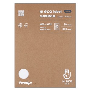 폼텍 하이에코 바코드용 라벨지 HEQ-3102, 40칸, 20개