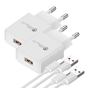 서가 퀵차지 QC3.0 18W USB 고속충전기 + C타입 케이블 1.5m 세트, 화이트, 2개