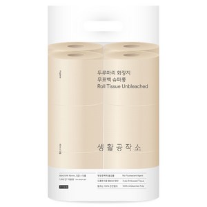 생활공작소 두루마리 무표백 슈퍼롱 천연펄프 3겹 고급롤화장지, 45m, 12개입, 1개