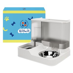 토리누리 반려동물 스텐 반자동 급식기 급수기, 그레이, 1개