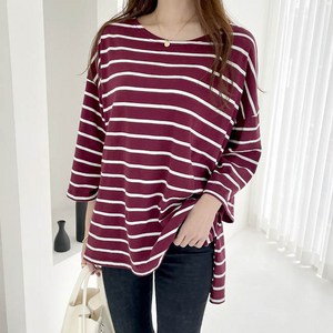 세이스타일 여성용 로즈 단가라 박스 롱 티셔츠