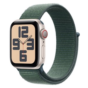 Apple 정품 2024 애플워치 SE 2세대 알루미늄 케이스, 40mm, Cellula, 스타라이트 / 레이크 그린 스포츠 루프, Loop