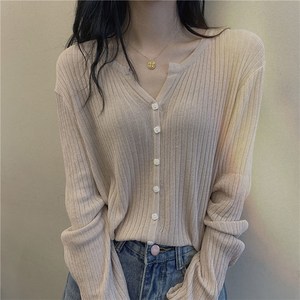 구디프 여성용 봄가을 라이트 골지 니트 가디건