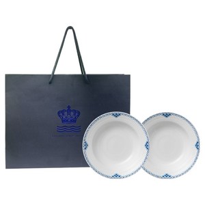 로얄코펜하겐 프린세스 딥 접시 21cm x 2p + 쇼핑백 세트, 1세트, 딥플레이트 21cm x 2p, 블루 + 화이트