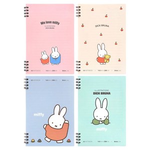 미피 절취 PP 트윈 노트 A5 4종 세트, 1세트, 베이지, 블루, 민트, 핑크