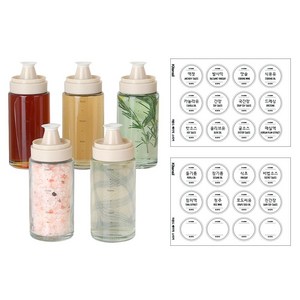 시노글라스 신형 베이지 양념 오일병 5p + 라운드베이직 스티커 24종 세트, 170ml, 1세트