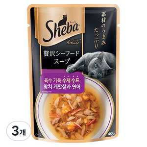 쉬바 고양이 주식 파우치, 참치와 게맛살, 40g, 3개