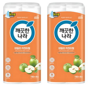 깨끗한나라 데일리 천연펄프 키친타월, 150매, 16개