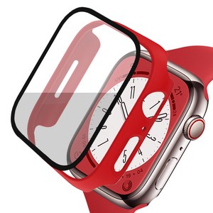 루아러블 애플워치 액정보호 강화유리 풀커버 케이스, 레드