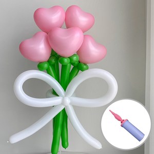 파티아일랜드 하트 꽃다발 DIY + 손펌프 세트, 핑크, 1세트