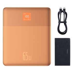 베이스어스 블레이드2 고속 대용량 7.3mm 보조배터리 12000mAh 65W + C타입 고속 충전 케이블 세트, PBLD2-65, 샌드스톤 오렌지(보조배터리), 화이트(케이블)