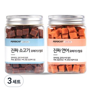 페페로니 오메가3 진짜 연어 + 진짜 소고기 강아지 간식, 180g, 3세트