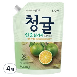 참그린 청귤 산뜻 설거지 주방세제 리필, 970ml, 4개