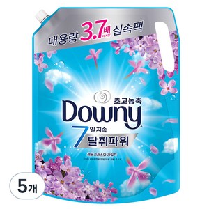 다우니 7일지속 탈취파워 초고농축 섬유유연제 레몬그라스와 라일락 리필, 2.6L, 5개